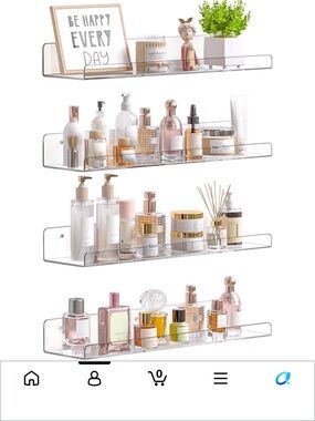 Clear Acrylic Floating Wall Shelves - 4-Pack Home Storage Organizer